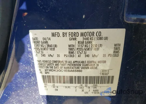 2014 Ford Edge Se из США, поврежденный, VIN 2FMDK3GC1EBA65860